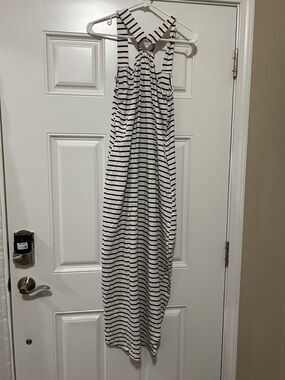 Striped Halter Maxi Dress - Black & White